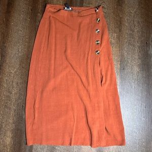 ASOS linen blend midi skirt with buttons in rust